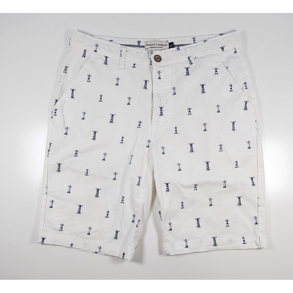 Hudson & Barrow Men's Lighthouse Print Chino Shorts Preppy Coastal Size 32